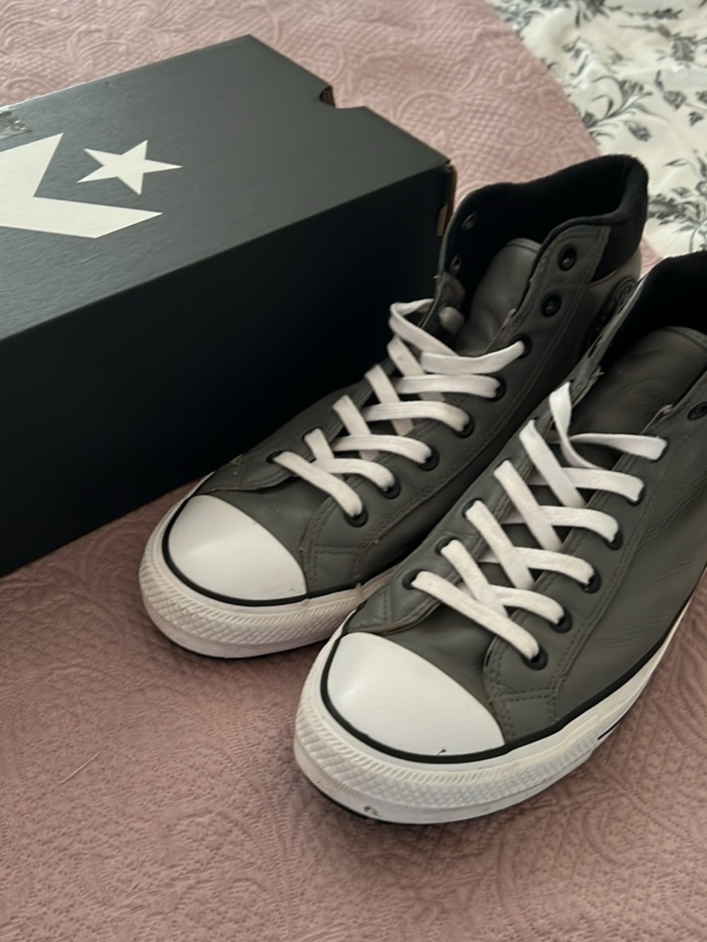 Converse Men’s High-Top Sneakers - Gray & White